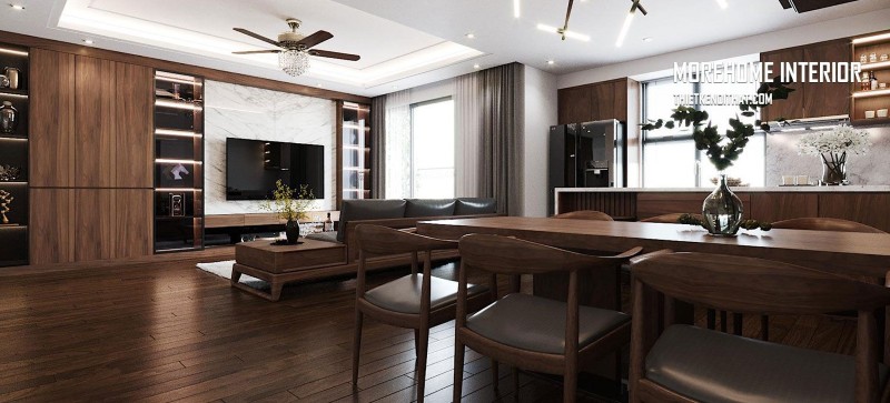 Nội thất phòng khách gỗ óc chó