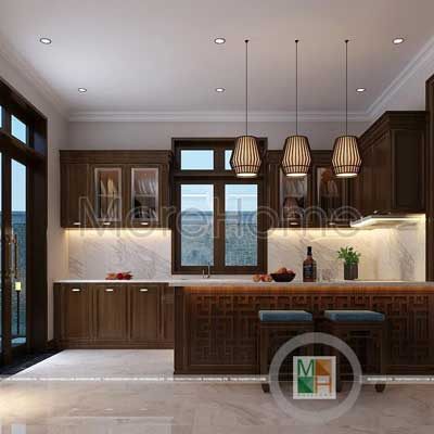 Thiết kế phòng bếp biệt thự gỗ việt