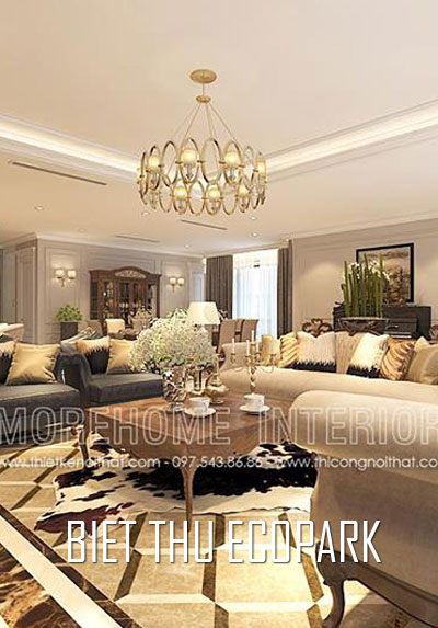 Thiết kế nội thất biệt thự tân cổ điển sử dụng gỗ óc chó sang trọng tại Ecopark.