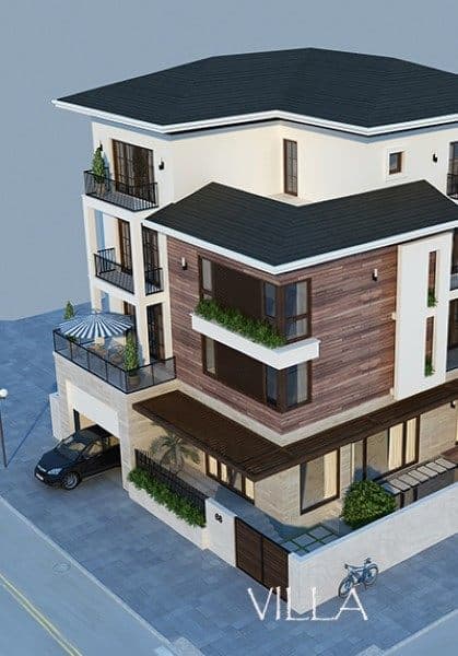 Thiết kế kiến trúc biệt thự hiện đại 4 tầng tại Nam Định - Anh Tùng