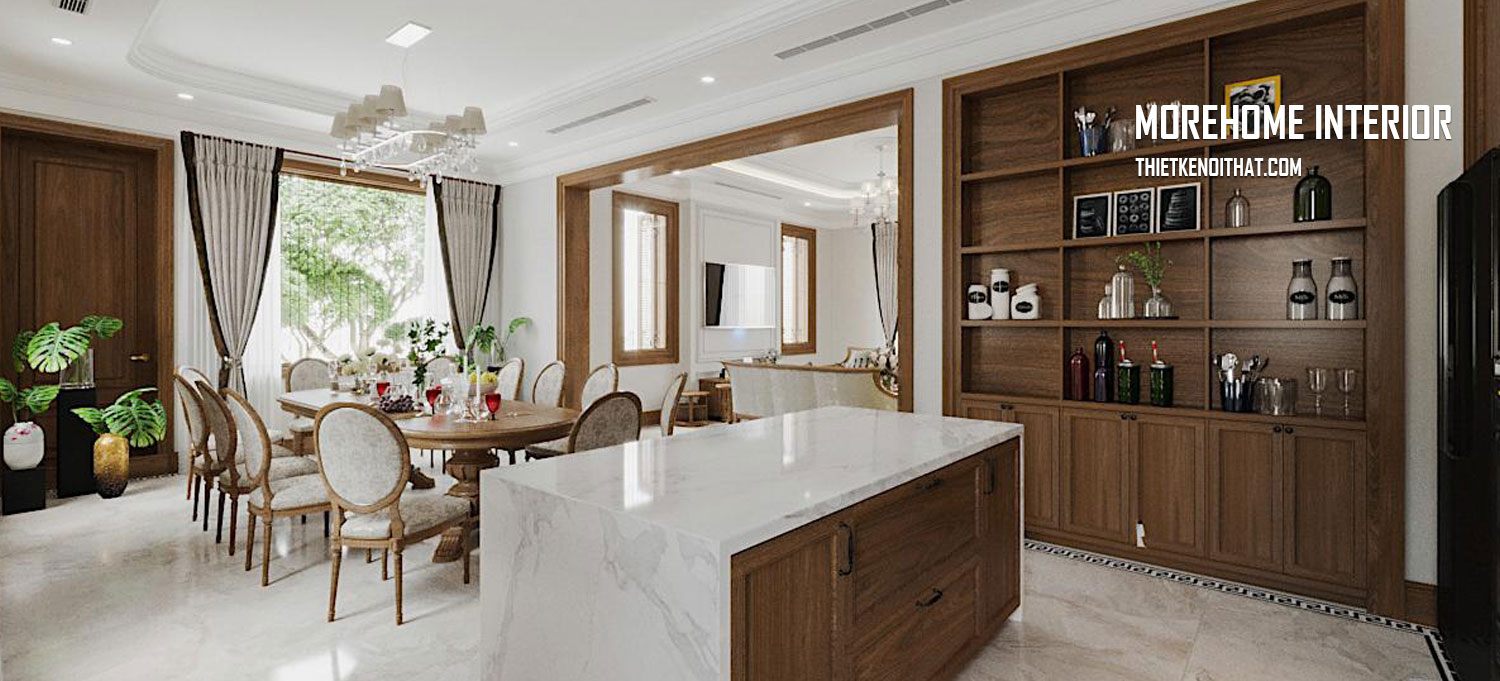 Thiết kế nội thất biệt thự bằng gỗ óc chó đẹp, cao cấp tại Splendora Bắc An Khánh