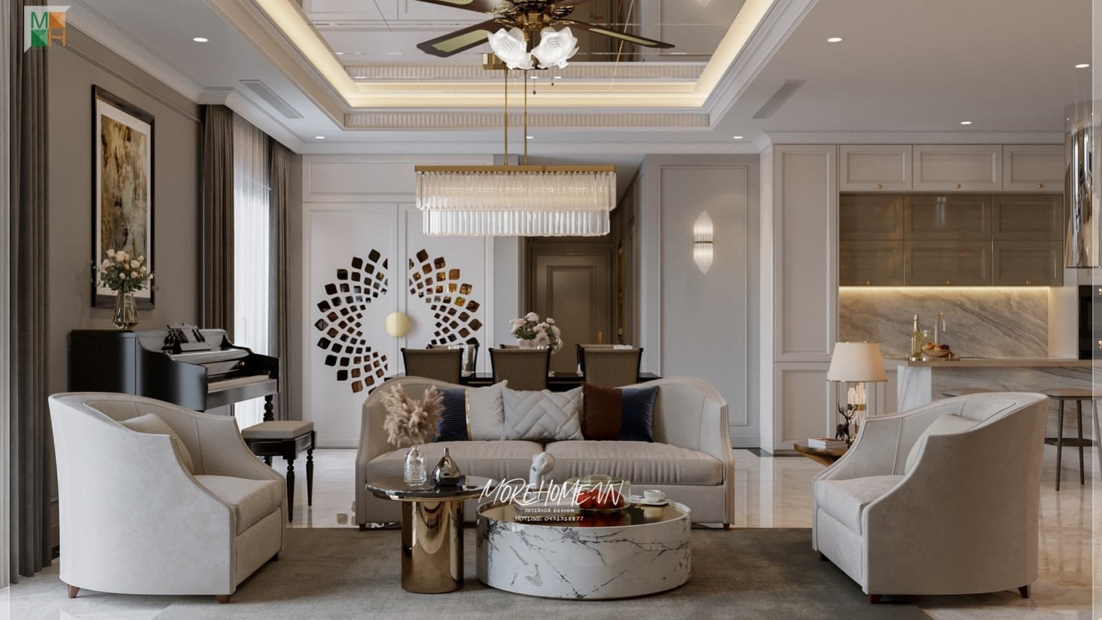 Thiết kế nội thất chung cư Times City ấn tượng nét đẹp nhẹ nhàng, sang trọng