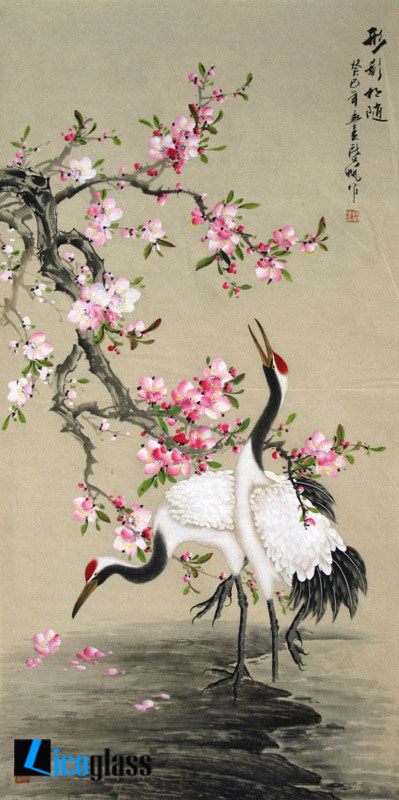 Tranh kính hạc đào nghệ thuật - mẫu 22