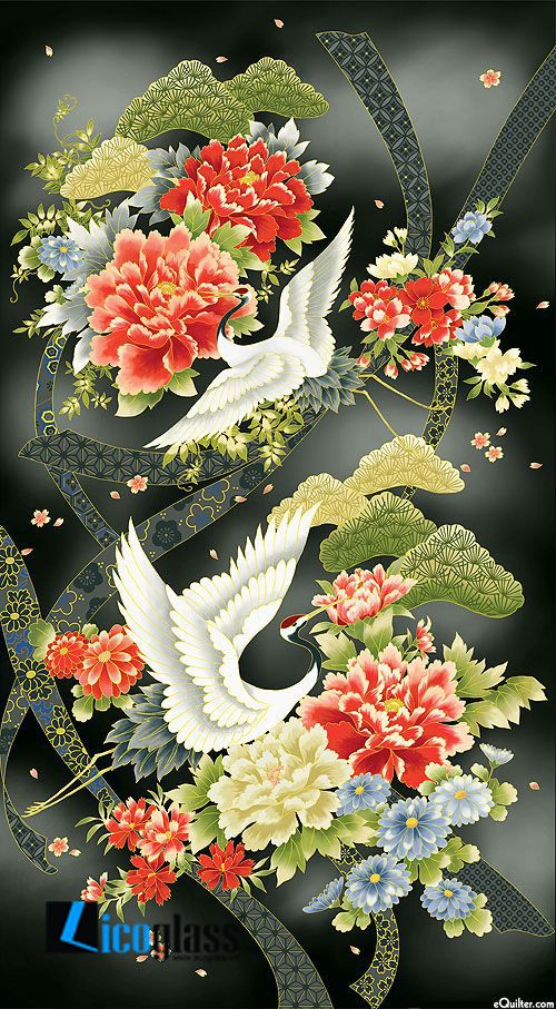 Tranh kính hạc mẫu đơn - mẫu 23