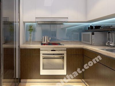 Kính màu ốp bếp - xanh ngọc tại Vinhomes