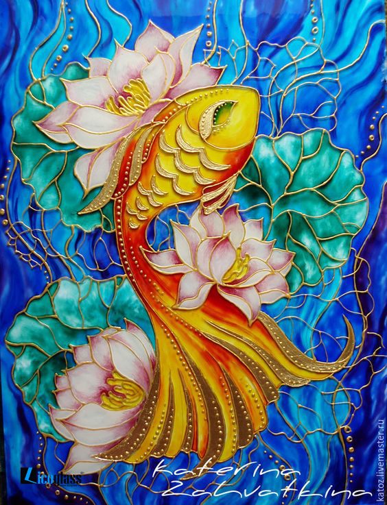 Tranh kính sen cá nghệ thuật - mẫu 29