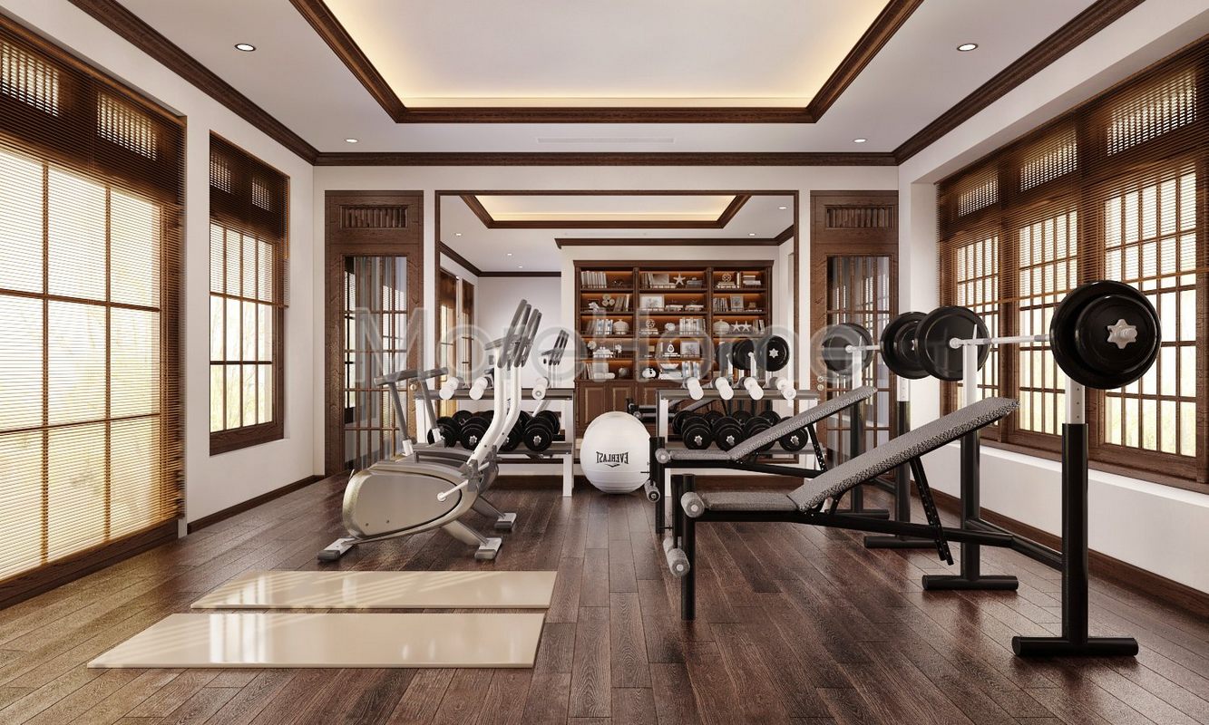 Thiết kế nội thất phòng tập tại biệt thự gỗ đẹp TP Pleiku Gia Lai