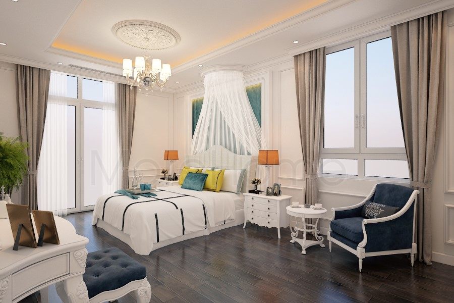 Thiết kế nội thất phòng ngủ biệt thự Nha Trang tân cổ điển
