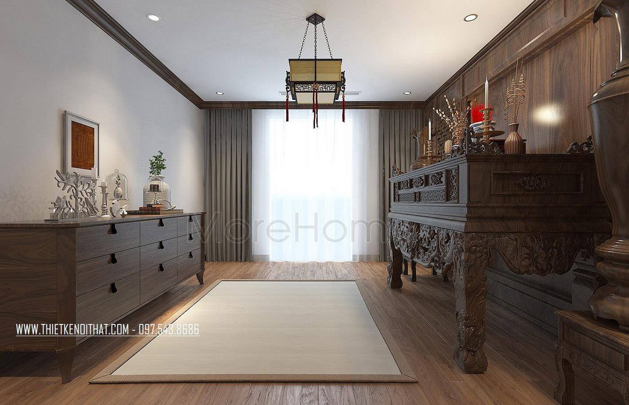 Thiết kế nội thất phòng thờ nhà lô phố maison du park phạm văn đồng
