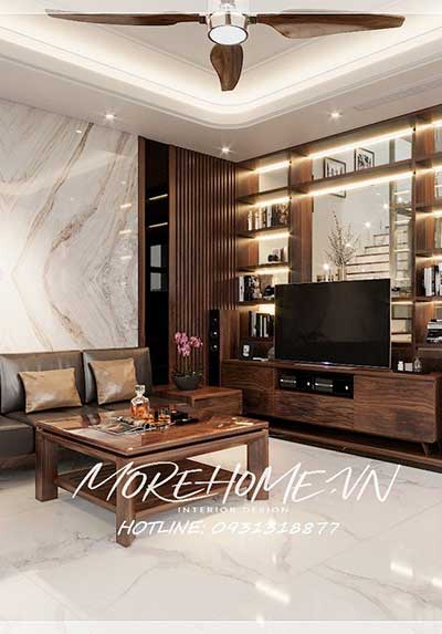  Thiết kế biệt thự Dương Nội - Hà Đông ấn tượng với gỗ óc chó sang trọng