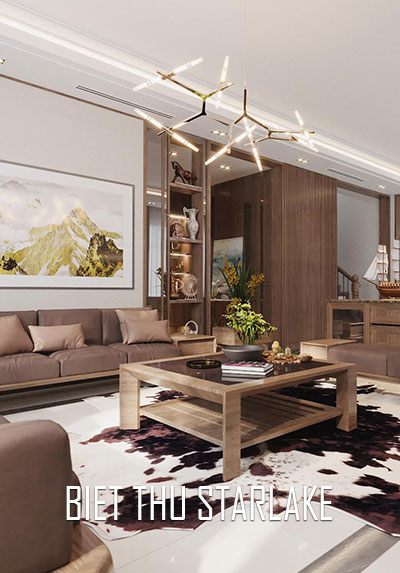 Thiết kế nội thất biệt thự hiện đại gỗ óc chó đẹp tại Starlake Tây Hồ Tây