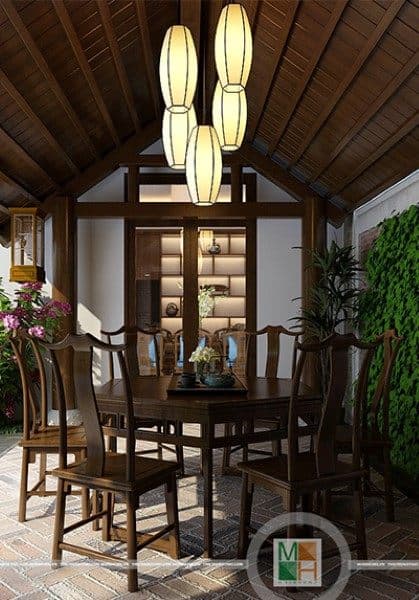 Thiết kế nội thất biệt thự gỗ óc chó phong cách Gỗ Việt Truyền Thống đẹp - Ciputra, Hà Nội.