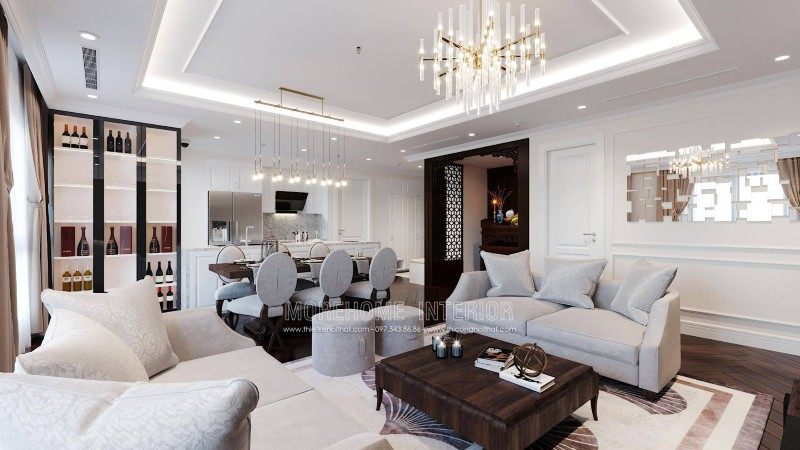 Thiết kế nội thất phòng khách tân cổ điển chung cư emerald mỹ đình nam từ liêm hà nội