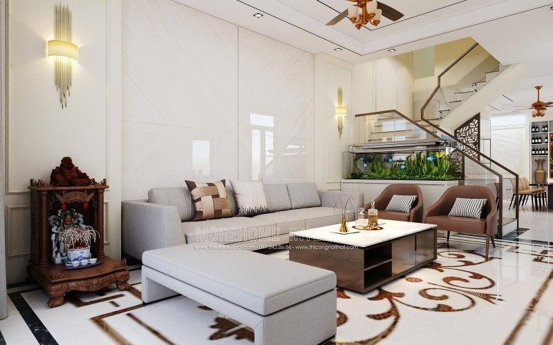 Thiết kế nội thất phòng khách nhà lô Sở dầu hồn bàng hải phòng