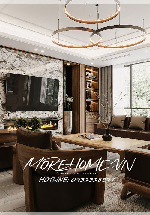 Thiết kế nội thất nhà phố 4 tầng tại Hà Nội ấn tượng với gỗ óc chó cao cấp