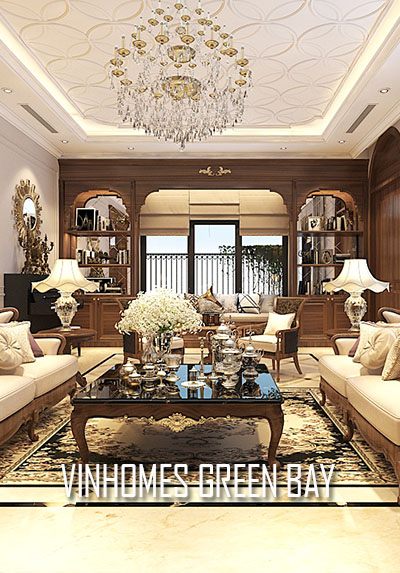 Thiết kế nội thất biệt thự Vinhomes Green Bay gỗ óc chó cao cấp