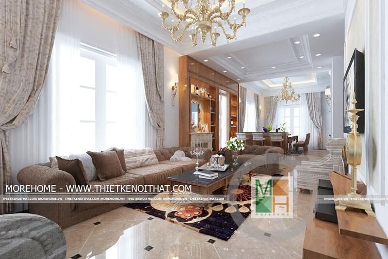 Thu hút với mẫu bày trí phòng khách tân cổ điển sang trọng