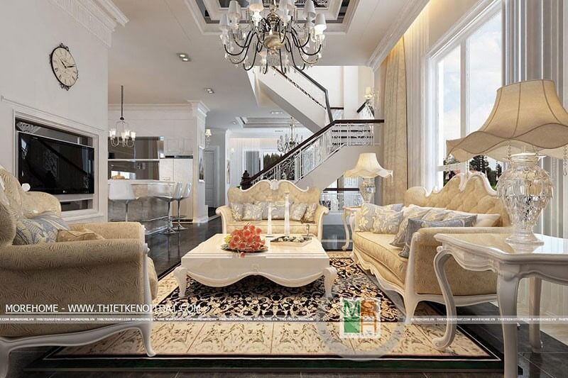 Thiết kế nội thất phong cách tân cổ điển sang trọng, đẳng cấp cho nhà biệt thự Thu hút với mẫu bày trí phòng khách tân cổ điển sang trọng