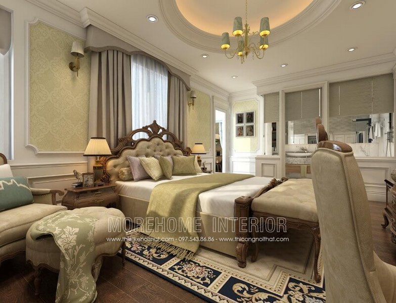 Gợi ý lựa chọn những kiểu giường ngủ gỗ óc chó cao cấp kết hợp đầu giường bọc nỉ tân cổ điển cho phòng ngủ của bố mẹ