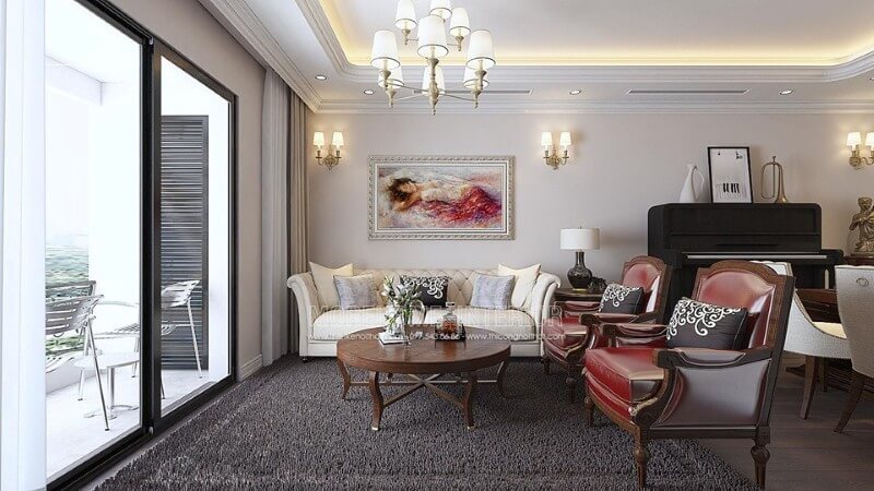 Thiết kế nội thất chung cư tân cổ điển sẽ được đẹp tinh tế từ đồ nội thất đến đồ trang trí Gợi ý các mẫu thiết kế phòng khách tân cổ điển đẹp