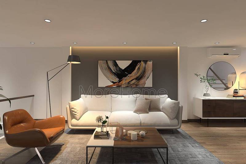 Mẫu sofa phòng khách bọc vải với tông màu trắng hiện đại, đơn giản cho thiết kế nhà phố đẹp Thiết kế phòng khách chung cư hiện đại