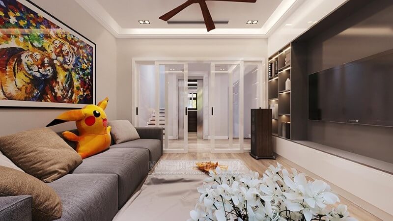 Mẫu sofa bọc vải màu ghi hiện đại cho phòng khách biệt thự, chung cư, nhà phố Thiết kế phòng khách chung cư hiện đại