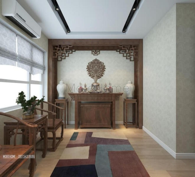 Mẫu bàn thờ gỗ tự nhiên mang lại cho không gian một cảm giác thành kính và sang trọng hơn Tủ thờ chung cư