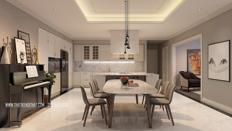 Thiết kế nội thất phòng ăn chung cư với phong cách hiện đại, ưa nhìn Thiết kế phòng ăn hiện đại, nhẹ nhàng, sang trọng