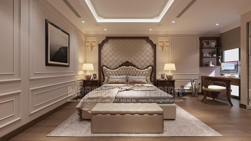 Đây là mẫu giường ngủ bằng gỗ óc chó được thiết kế đẳng cấp với phần đầu giường tinh tế bọc da sang trọng