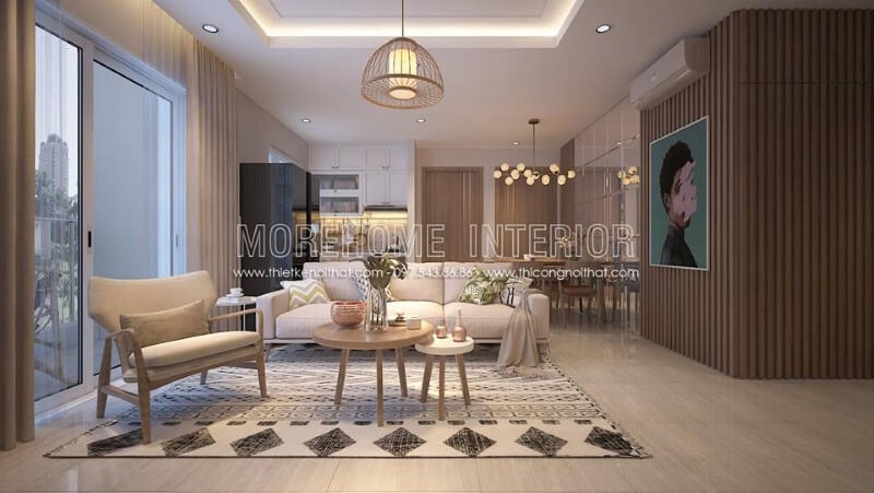 Trang trí nội thất phòng khách hiện đại với gam màu nâu sữa ấm áp Thiết kế phòng khách chung cư