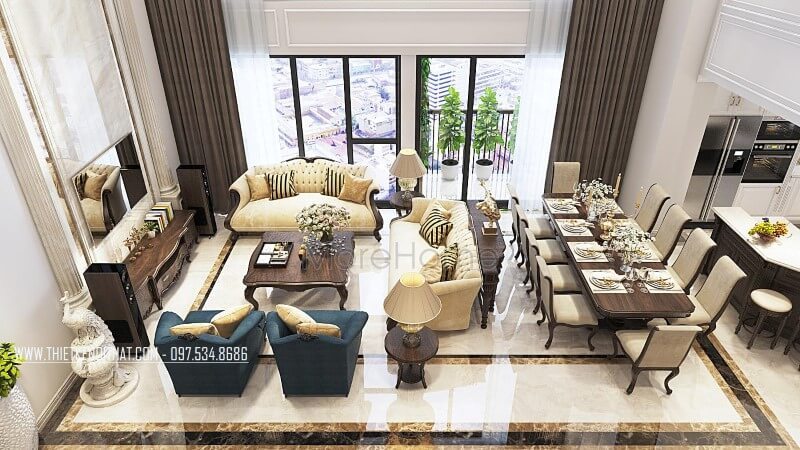Đây là dòng sản phẩm sofa gỗ óc chó nhập khẩu bọc nỉ cao cấp dành cho căn hộ duplex thanh xuân hà nội. Khách hàng yêu thích bộ sofa phòng khách óc chó tân cổ điển này, vui lòng liên hệ Morehome để được tư vấn. Thiết kế phòng khách chung cư