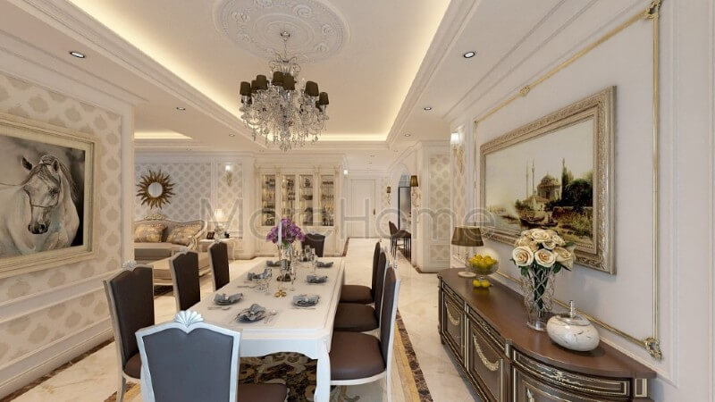 Kệ trang trí gỗ tự nhiên tô điểm thêm cho không gian dùng bữa thêm đẹp và ấn tượng hơn kệ gỗ trang trí đẹp