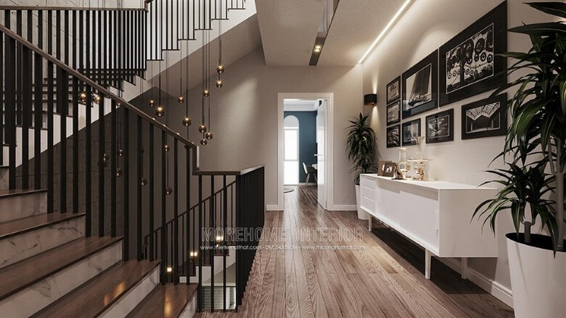 Gợi ý lựa chọn kiểu mẫu tủ gỗ trang trí đẹp gỗ công nghiệp cho không gian hành lang tầng nhà biệt thự, nhà phố kệ gỗ trang trí đẹp