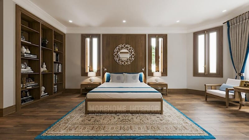 Thiết kệ tủ gỗ óc chó trang trí dạng âm tường vừa tiết kiệm được không gian còn tạo điểm nhấn cho căn phòng kệ gỗ trang trí đẹp