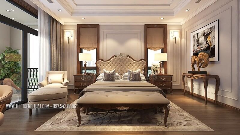 Thiết kế phòng ngủ gỗ óc chó