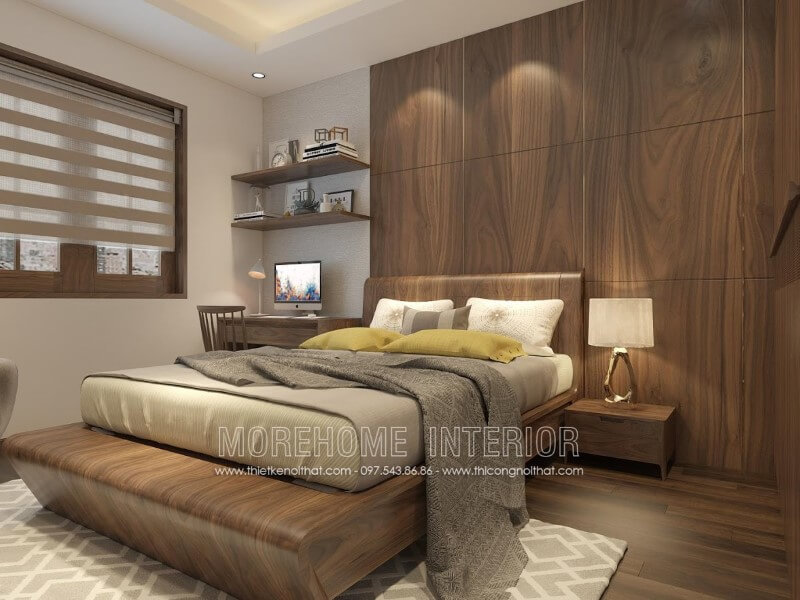 Thiết kế phòng ngủ gỗ óc chó