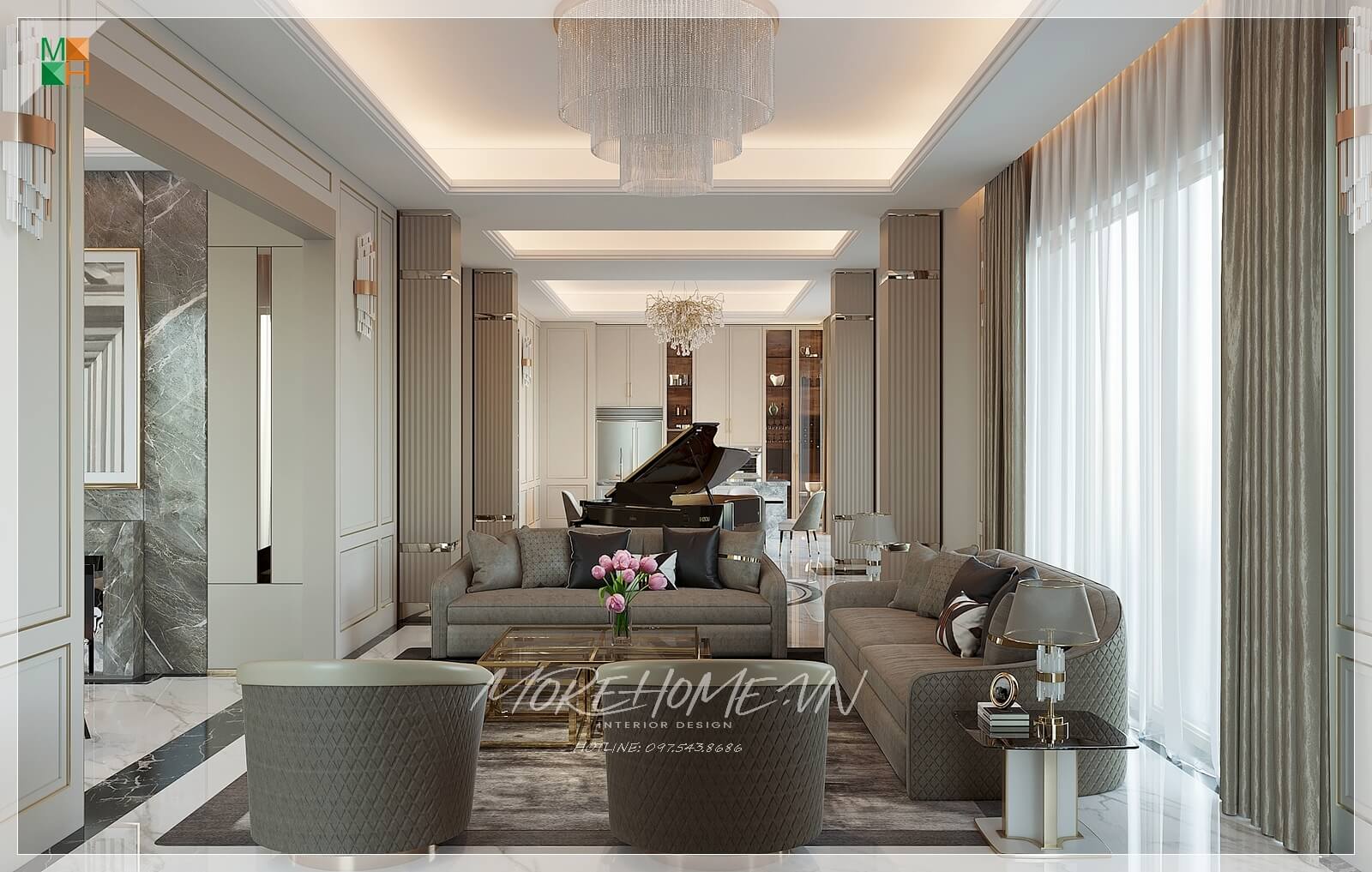 Thi công biệt thự 4 phòng ngủ