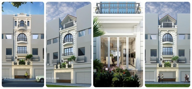 Thiết kế biệt thự tân cổ điển 4 tầng