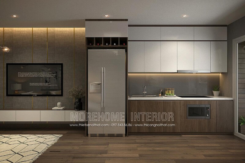 Thiết kế nội thất phòng bếp nhà phố đẹp với tủ bếp sang trọng tủ bếp