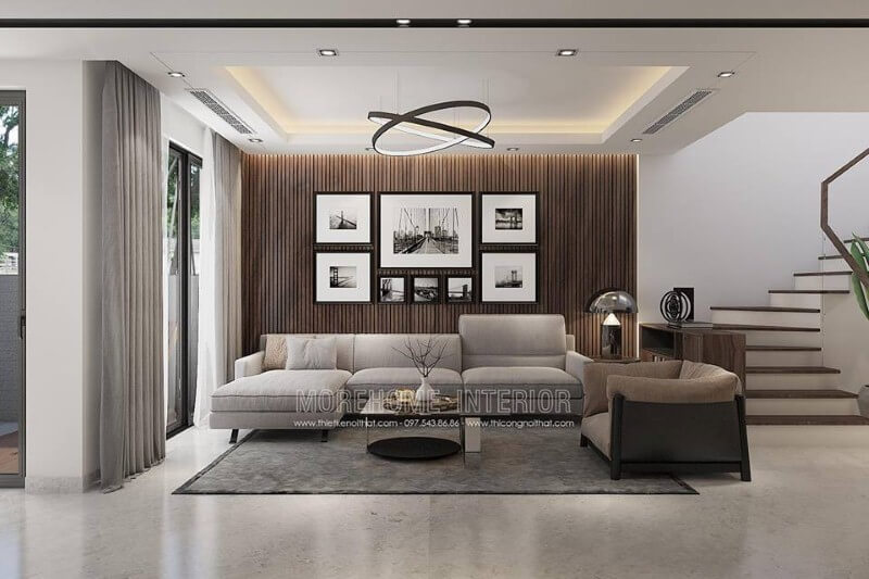 Sofa góc chữ L bọc vải đẹp tạo điểm nhấn ấn tượng cho không gian phòng khách.