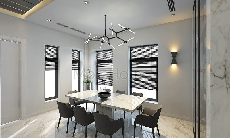 Bàn ăn biệt thự cao cấp với mặt bàn bằng đá tự nhiên tạo nên sự cuốn hút và ấn tượng hơn cho người dùng