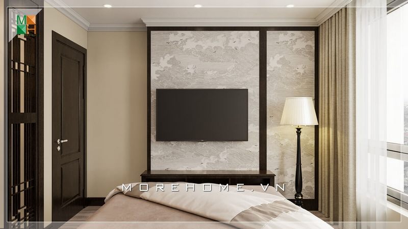 Mẫu giấy dán tường màu trắng họa tiết độc đáo cho phòng ngủ chung cư đẹp thu hút