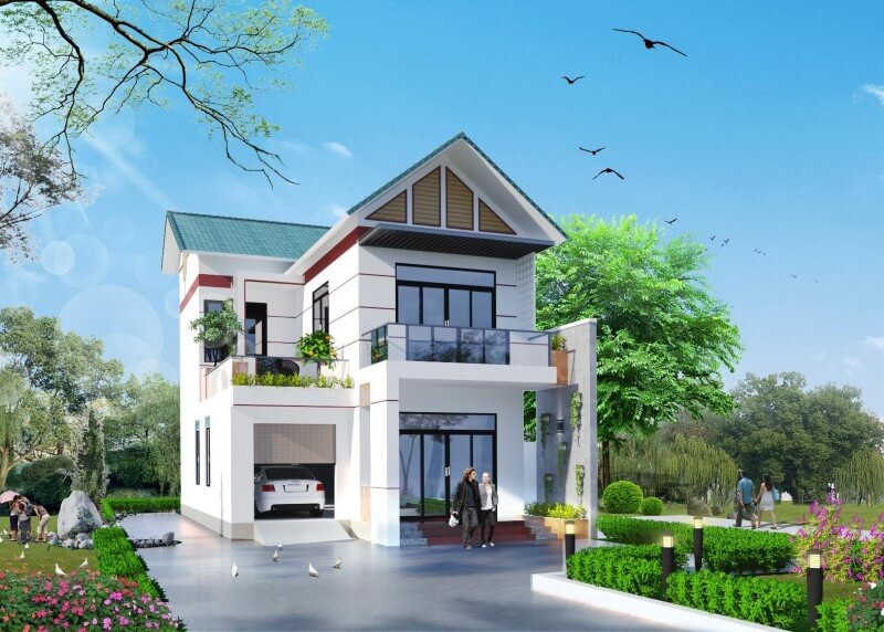 Mẫu biệt thự nhà vườn 2 tầng mái Thái