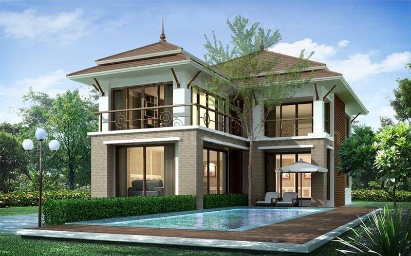 Mẫu biệt thự nhà vườn 2 tầng mái Thái