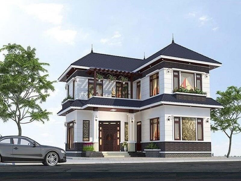 Mẫu biệt thự nhà vườn 2 tầng mái Thái