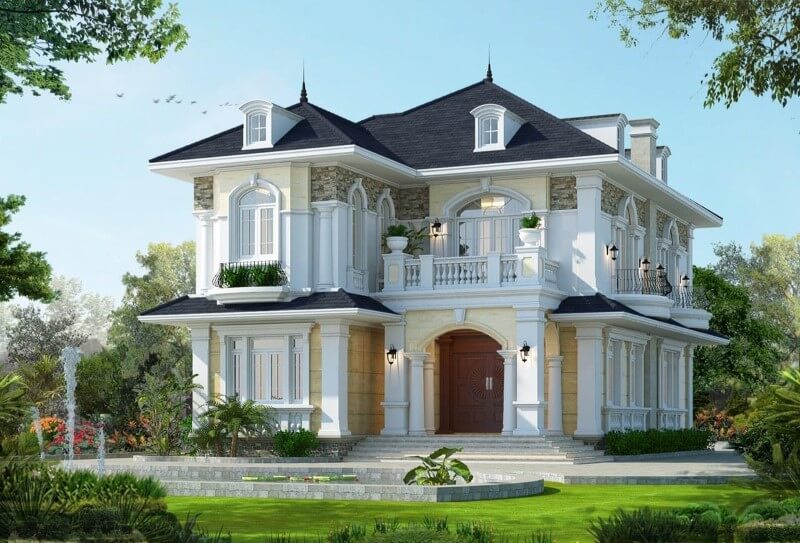Mẫu biệt thự nhà vườn 2 tầng mái Thái