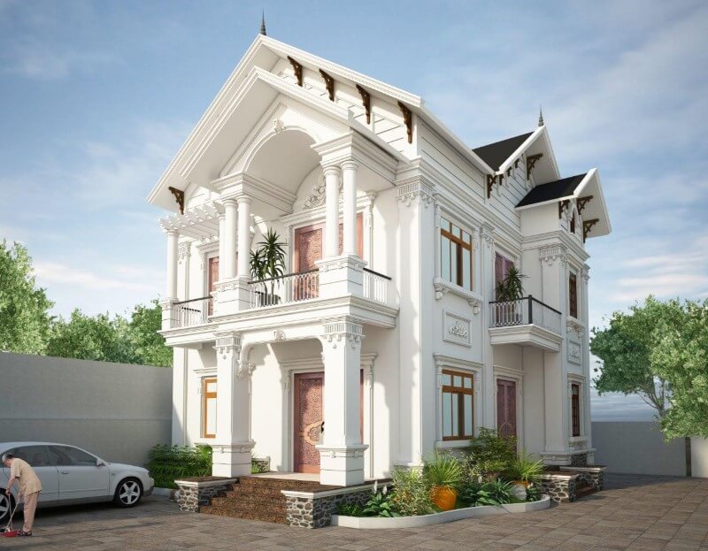 Mẫu biệt thự nhà vườn 2 tầng mái Thái