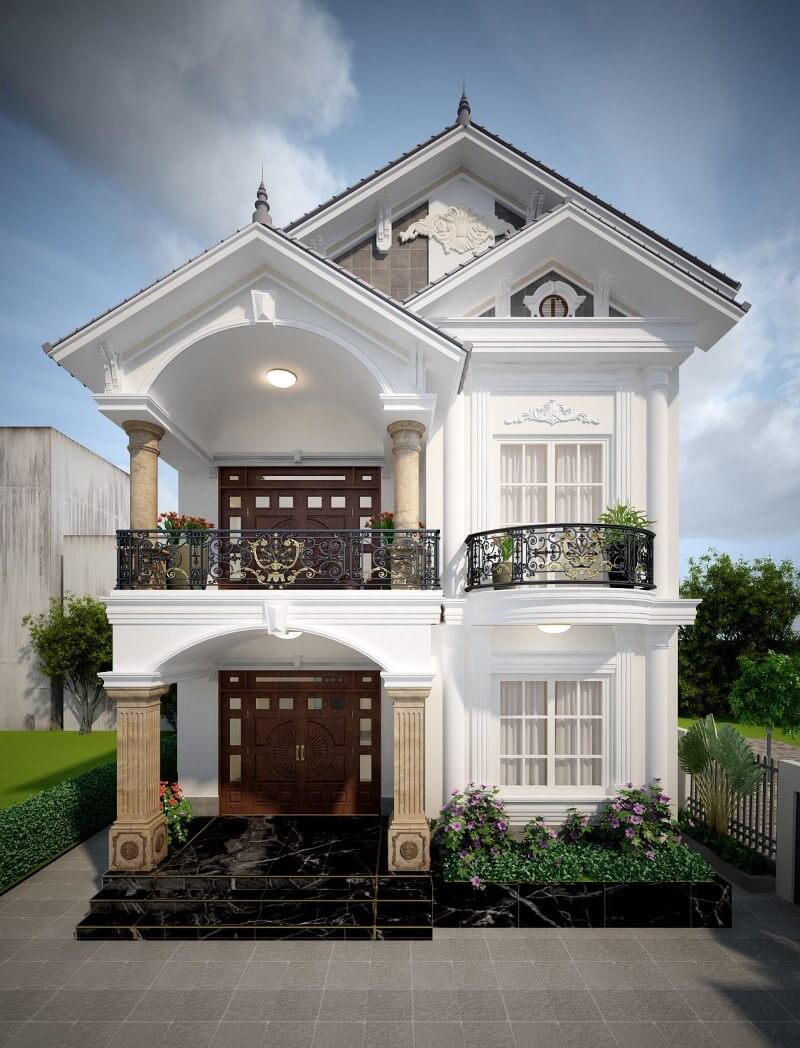 Mẫu biệt thự nhà vườn 2 tầng mái Thái