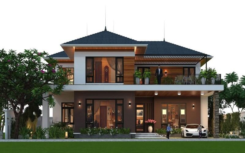 Mẫu biệt thự nhà vườn 2 tầng mái Thái