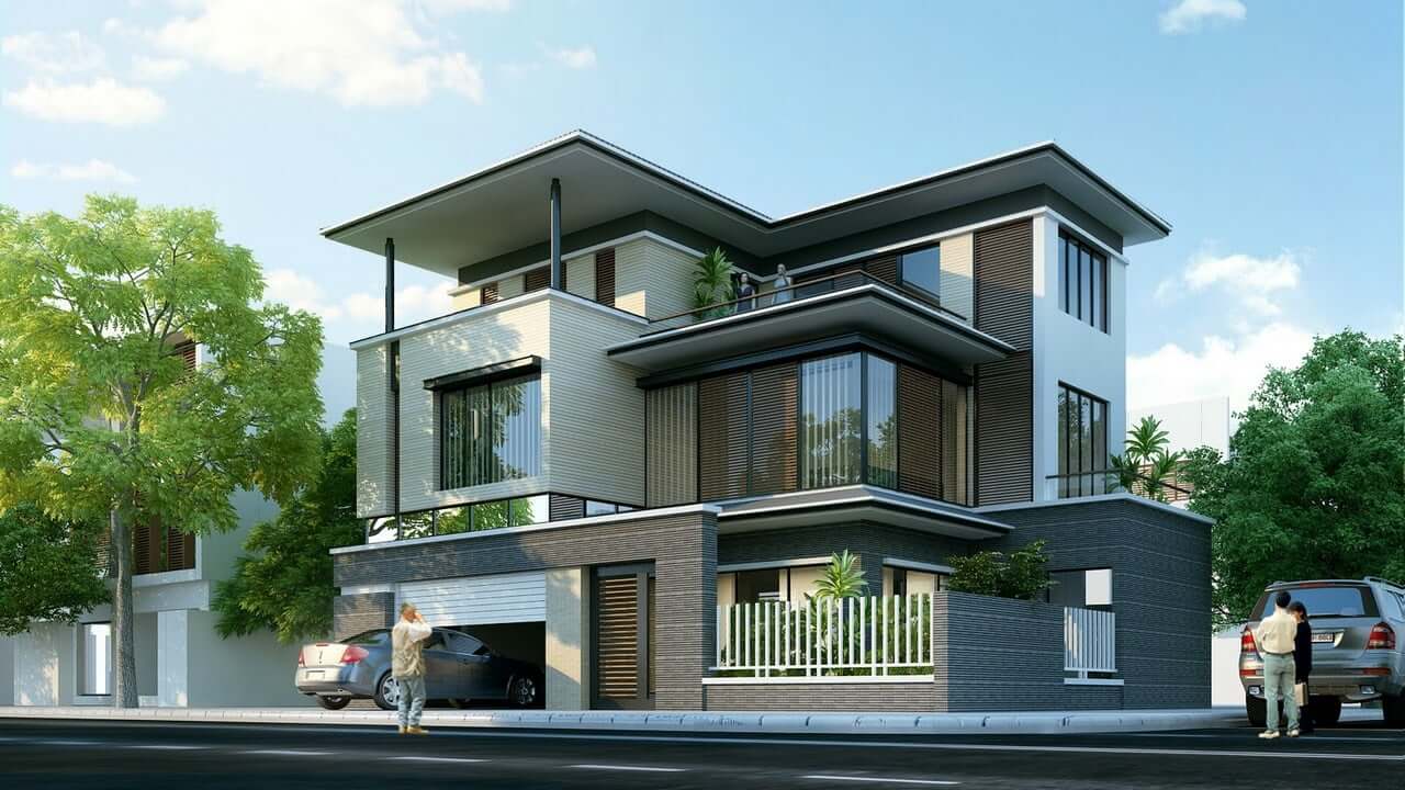 Thiết kế biệt thự chữ L 3 tầng
